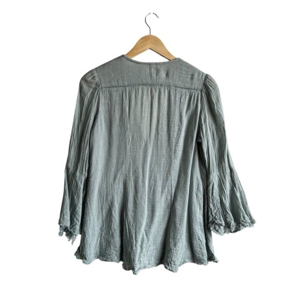 Free People Boho Button-Down Blouse Size Small Green Flowy - Picture 8 of 11